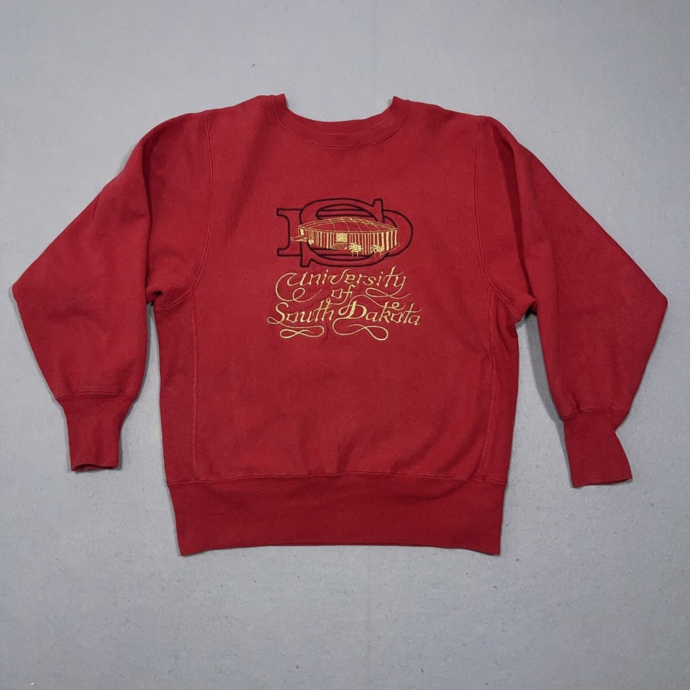 Champion University Of South Dakota Men Medium Red Sweatshirt Vintage 80s
